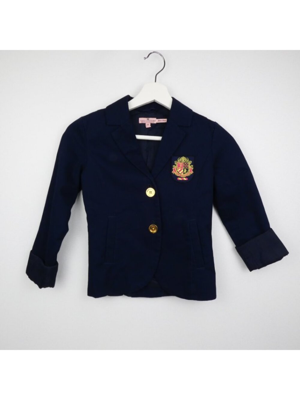 Juicy Couture Blazer Girls 10 Navy Preppy Jacket Gold Buttons Logo 100% Cotton